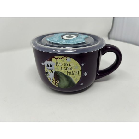New Disney Nightmare Before Christmas Soup Mug 24 Oz Ceramic w/Lid Purple - Picture 3 of 4